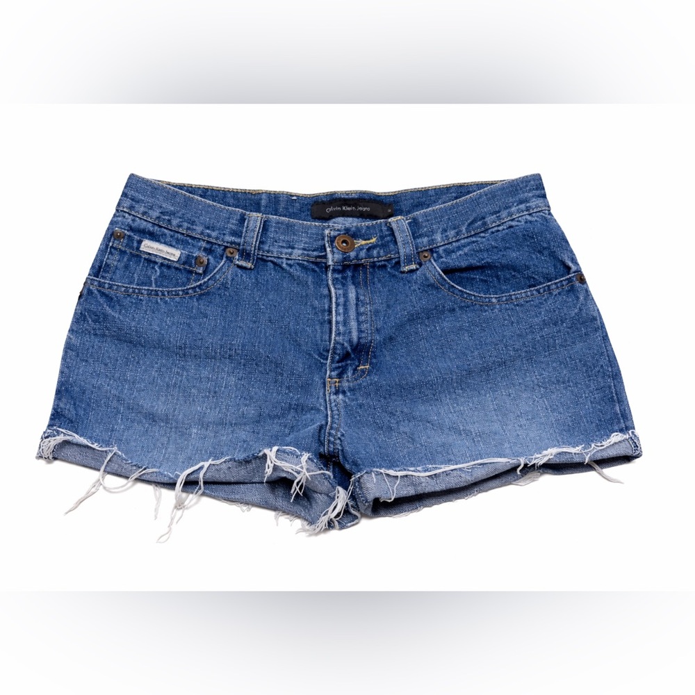 Calvin Klein Jeans Blue Frayed Denim Cutoff Shorts